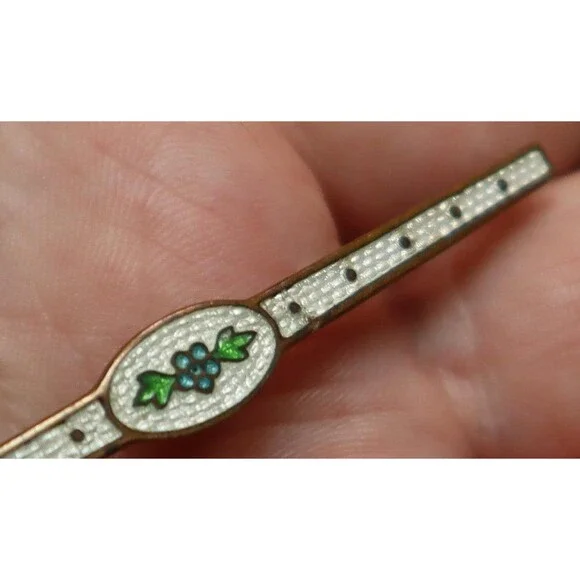 Art Deco Guilloche Enamel Bar Brooch Vintage Pin - Picture 4 of 4
